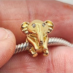 18K GOLD 925 STERLING SILVER CZ ELEPHANT CHARM FOR PANDORA BRACELETS